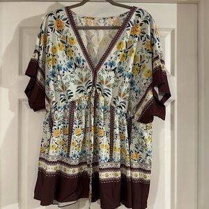 SHEIB Floral V-Neck Women Top